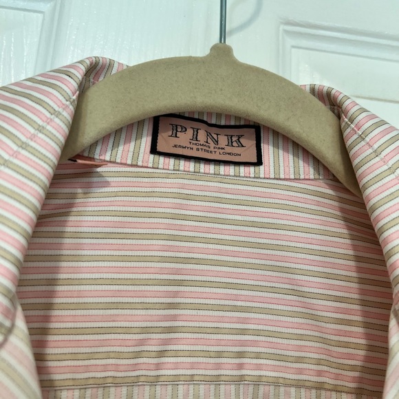 Thomas Pink Shirt Women’s 4 Button Up Pink Striped French Cuffs Collared Career - Picture 6 of 10